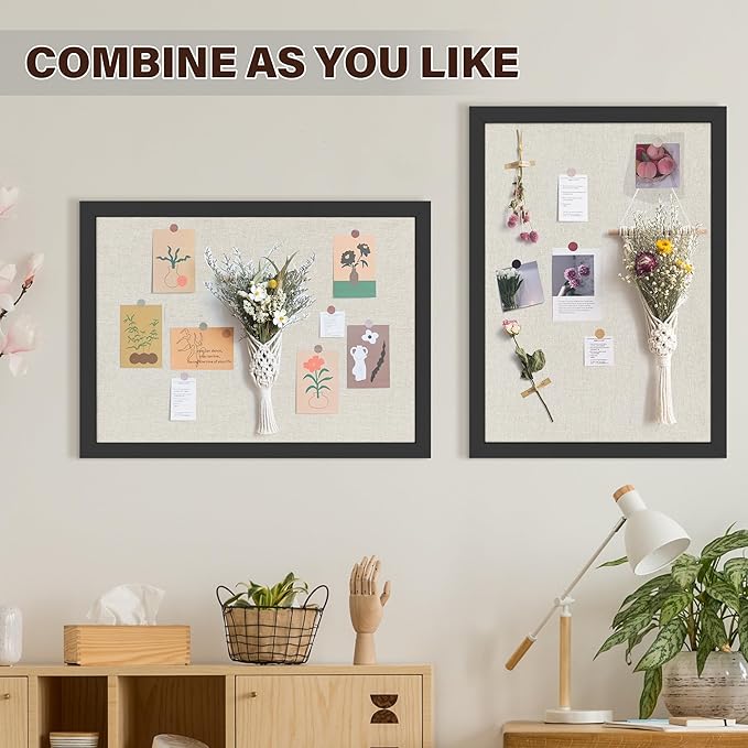 Cork Board Bulletin Board 18" x 24", 2-Pack Large Linen Corkboards with Frame for Walls, Cute Picture Display Pin Board Vision Board for Room School Office Bedroom 40 Pushpins Vintage Black