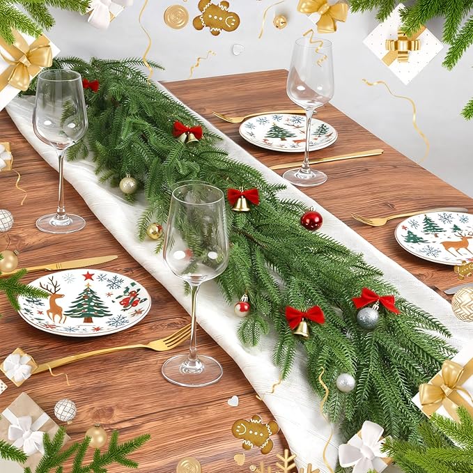 12FT(2 * 6FT) Christmas Norfolk Pine Garlands, Winter Decor Real Touch Pine Garland, Artificial Greenery Xmas Garland for Holiday, Table, Wall, Fireplace, Mantel, Indoor & Outdoor Decoration (2 Pack)