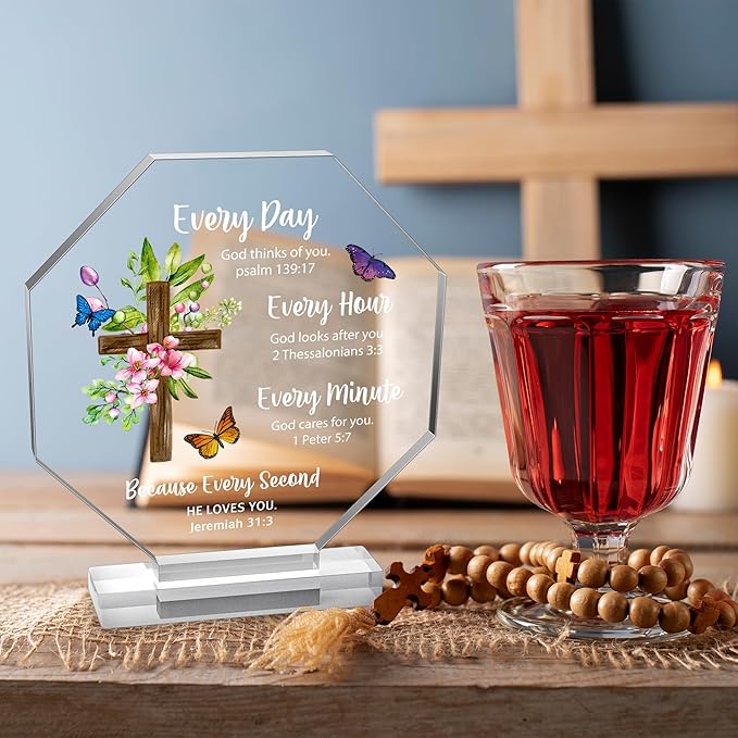 Yopyame Religious Inspirational Acrylic Plaque - Christian Gift with Bible Verse Prayers Scripture for Women Men Cross Acrylic Room Decoration Faith Keepsake Paperweights for Office Desk Home Decor