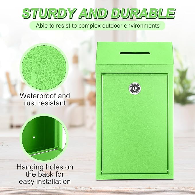 Metal Donation Cash Box Collection Safe Suggestion Box with Lock Wall Mounted Mailbox Delivery Ballot Container for Home Office Outdoor Door