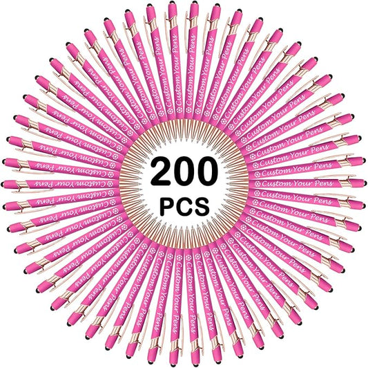 Amlion Personalized Custom Pens with Name Engraved Logo Text,200 Customized Writing Stylus Pen Promotional Item Gift for Men Women Office Business Wedding-Pink