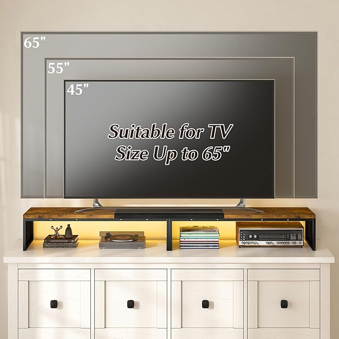 EnHomee 55.2" Computer Monitor Stand, Desk Shelf for Top of Desk for 3 * 23" Monitors/Laptop Computer/PC/Printers, TV Riser for 65 60 55 Inch TV for Bedroom Home Office, Rustic Brown