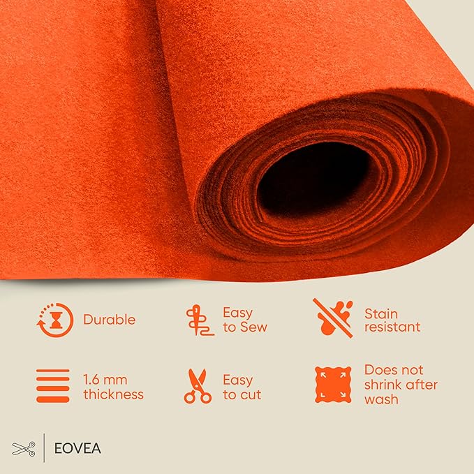 EOVEA | Acrylic Felt Fabric by The Yard - Non-Stiff, Soft Material - 72" Wide - 1.6mm Thick Felt Sheets for DIY Crafts, Sewing, Upholstery, Cushion, Padding(Orange, 5 Yard)