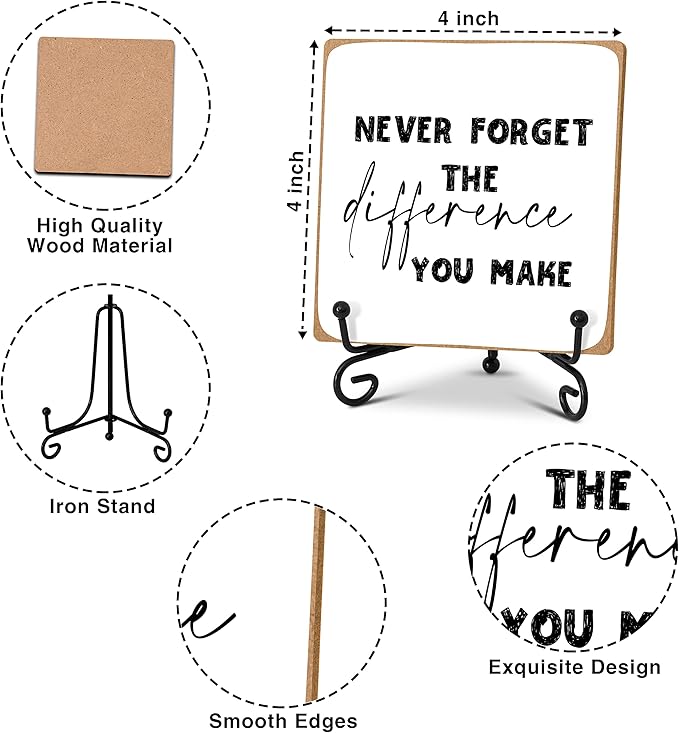 Wooden Inspirational Sign, 4" x 4" x 0.2", Black, Rustic Cottage Style, Tabletop, MDF Material for Coworker, Colleague, Boss, Leader, Friend