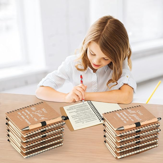 INSADA Christian Prayer Journal Spiral Notebooks Bulk with Pens - Small Notepads (4.13”x5.43”) - Christmas Gifts for Women men,Church Members & Bible Study Groups (60 sets Brown)