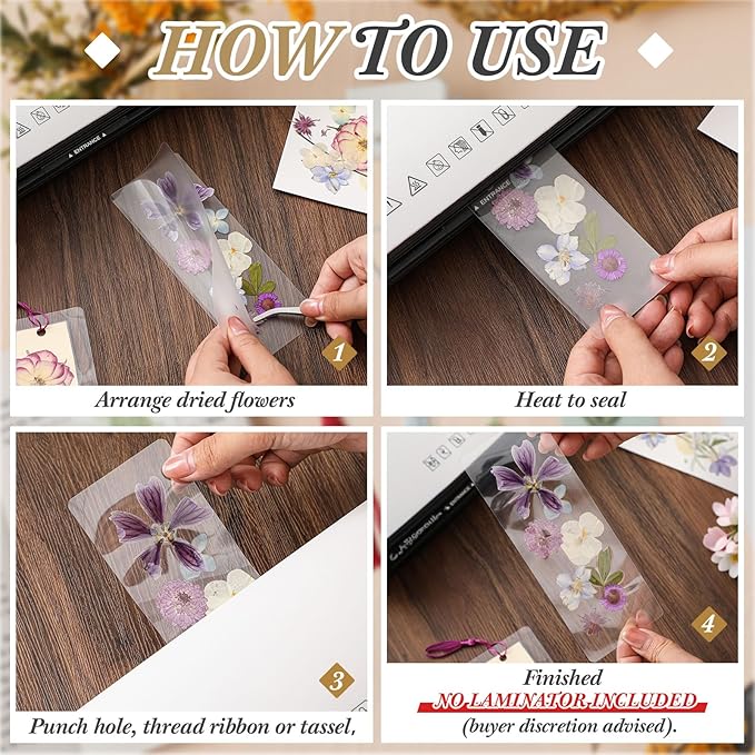 150 Pcs DIY Pressed Dried Flower Bookmark Making Kit, DIY Bookmark Bulk Thanksgiving Teacher Gifts for Reading Women Book Lovers(2 x 8 Inch,Purple)