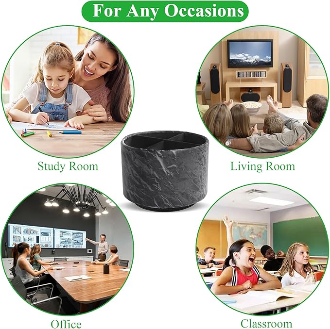 Hennaja Round Leather Art Supply Organizer,Remote Control Holder,360 Degree Spinning,Multi-Functional Pencil Holder,4 Compartments Desktop Stationary Organizer(1-Hill Black)