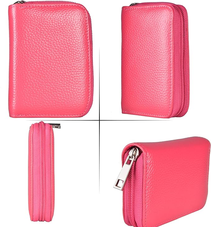 Easyoulife Genuine Leather Credit Card Holder Zipper Wallet With 26 Card Slots