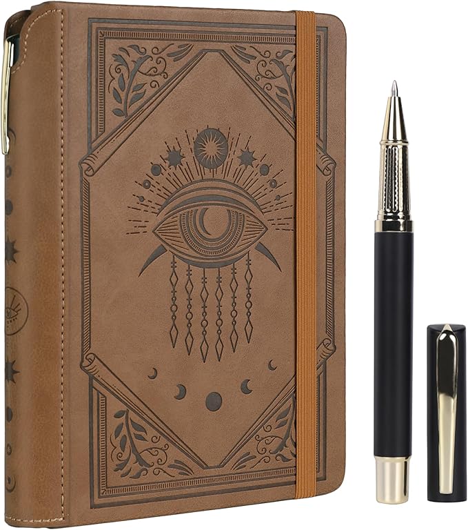 TIEFOSSI Lined Journal Notebook for Women Men, Leather Journal with Pen, A5 Evil Eye Hardcover Notebook for Work, Journaling, Travel & School, 100 GSM Thick Paper, 320 Numbered Pages, 6.2 x 8.3 in