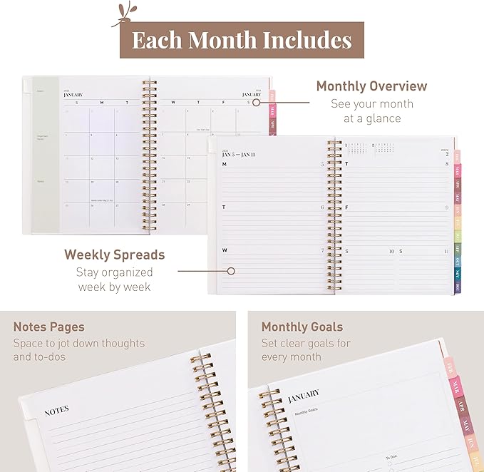 Rileys 2026 Planner, Agenda Planner With Weekly And Monthly View, Daily Agenda Book And Yearly Planners Calendar Book, Spiral Bound With Tabs, Notes, Goals And Holidays (Green, 8 x 6 in)