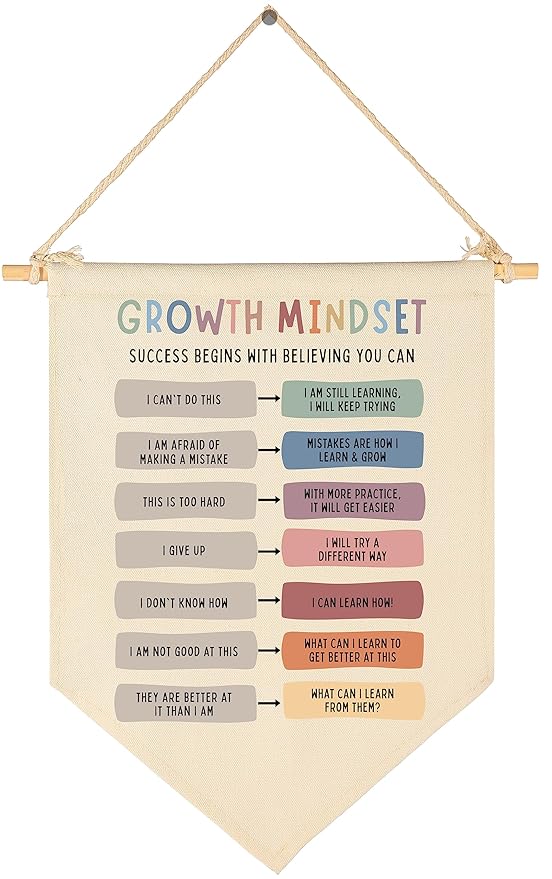 Growth Mindset Wall Sign-Calm Down Corner Decor-School Psychologist Counselor Office Decor-Affirmation Educational Flag Gifts for Kids Boys Girls-Banner Gifts for Classroom Office Calm Down Corner