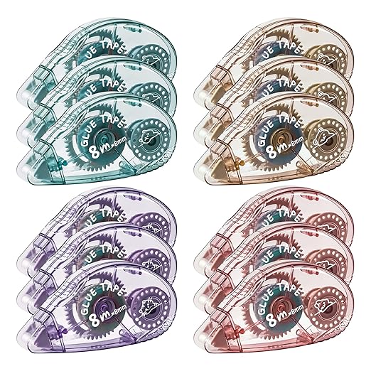 Double Sided Tape Roller for Crafts - 12 Pack Scrapbooking Glue Tape Runner Crafters Adhesive Tape Roller for School Kids Paper Handicraft , Gift Wrap or Scrapbook & Cards Making (Total Length 315 FT)