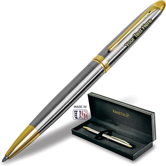 Customized BallPoint pen with name (MADE IN USA), stainless steel, Silver and gold, luxury engraved pen personalized for men and for women. (BallPoint Silver-Gold)