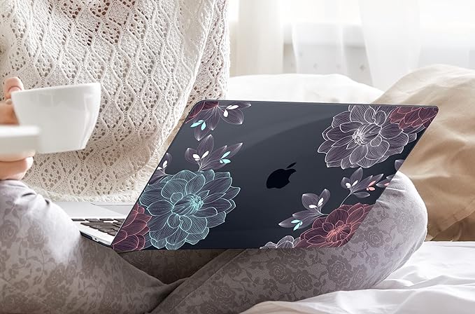 DONGKE Compatible with MacBook Air 13 inch Case 2021 2020 2019 2018 Release A2337 M1 A2179 A1932 with Retina Display Touch ID, Plastic Hard Shell & Keyboard Cover - Dahlia Flowers