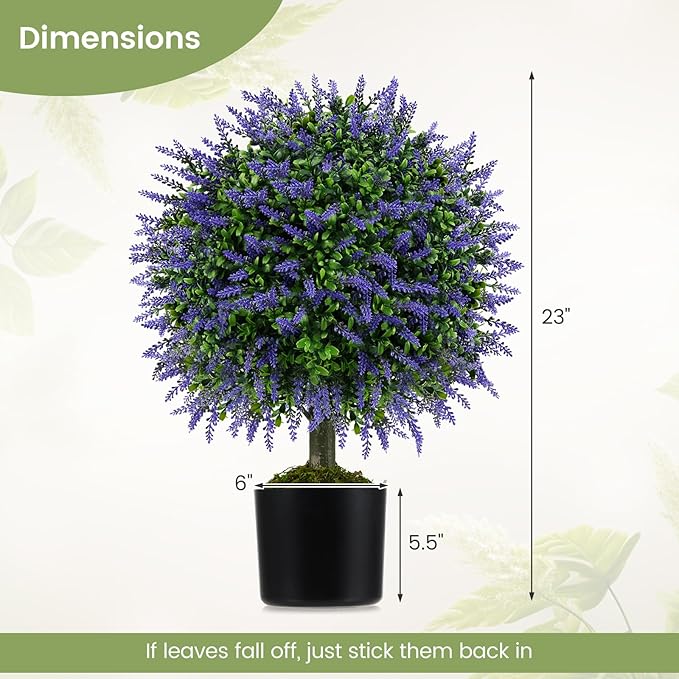 Goplus 22'' Artificial Wisteria Topiary Ball Tree, Set of 2 Faux Potted Plants Artificial Shrubs Bushes with Vivid Wisteria, Fake Evergreen Boxwood Topiary for Indoor Outdoor Home Front Porch Decor