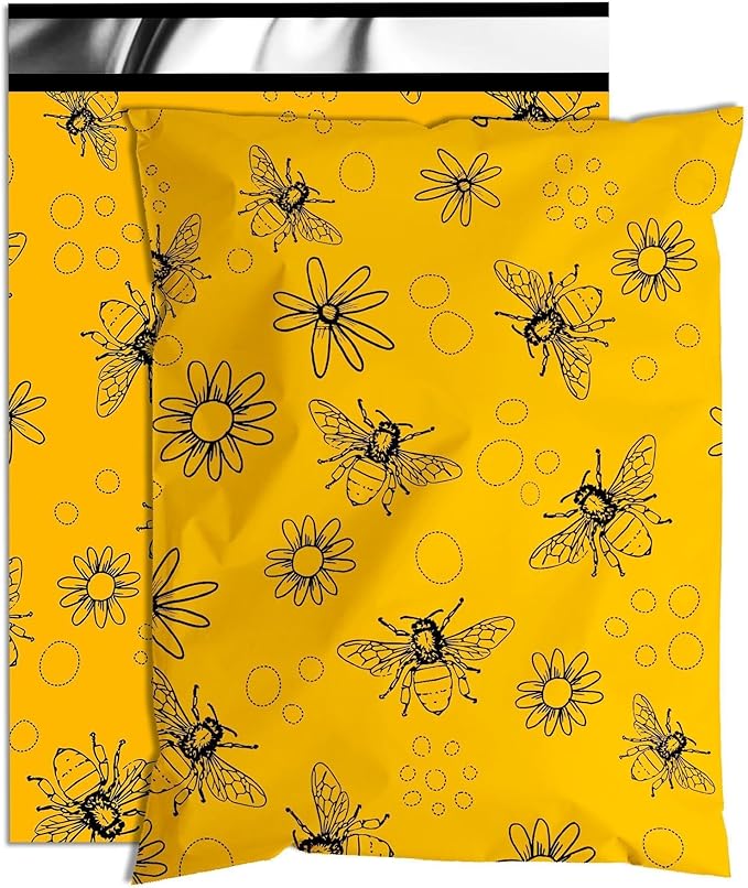 Bees Poly Mailer 6x9 Inch 100 Pcs, Waterproof Shipping Bags for Clothing, Tear-Resistant Mailier Bags, Strong Mailing Bags with Self-Seal