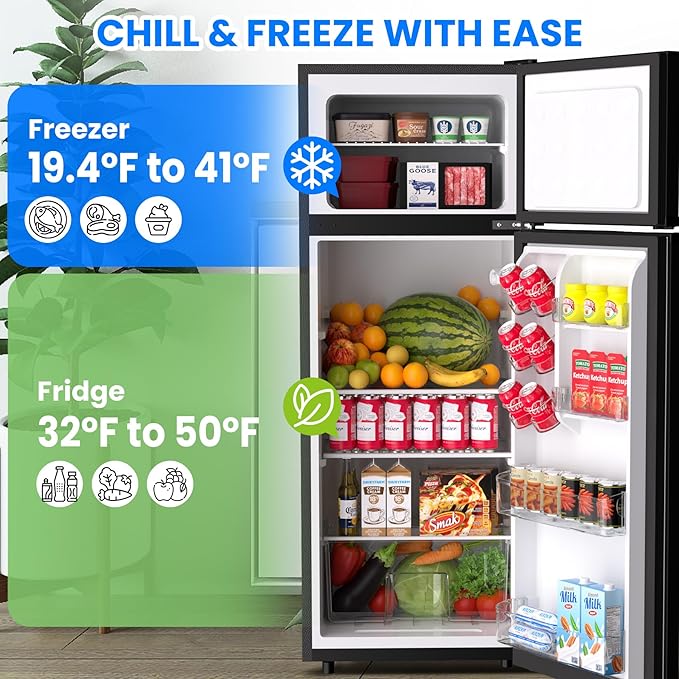 7.5 Cu Ft Refrigerator with Freezer,212L Energy Star Compact Refrigerator; Ultra Quiet & Efficient for Dorm, Apartment, Office,Reversible Door & Adjustable Thermostat