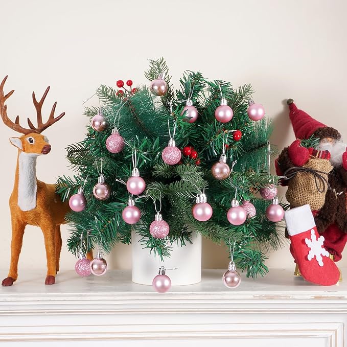 30ct Christmas Ball Ornaments, 1.18" Shatterproof Tree Decorations, Perfect Hanging Ball for Indoor/Outdoor Holiday Party Decor (Pink)
