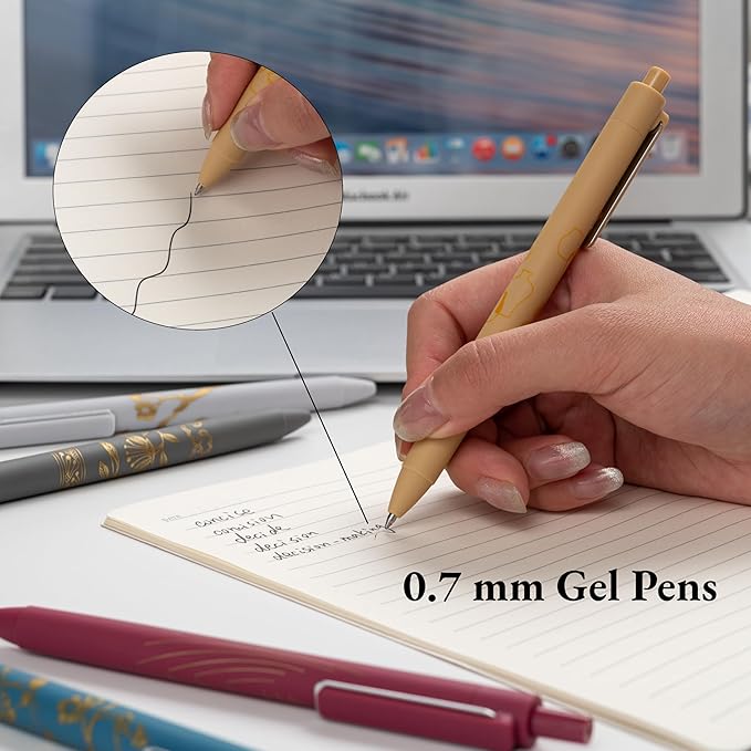 MiSiBao 0.7mm Black Ink Gel Pens Refillable & Retractable Gel Ink Rolling Ball Pens Gilding Process Pattern Smooth Writing Gel Pen (9-pack)