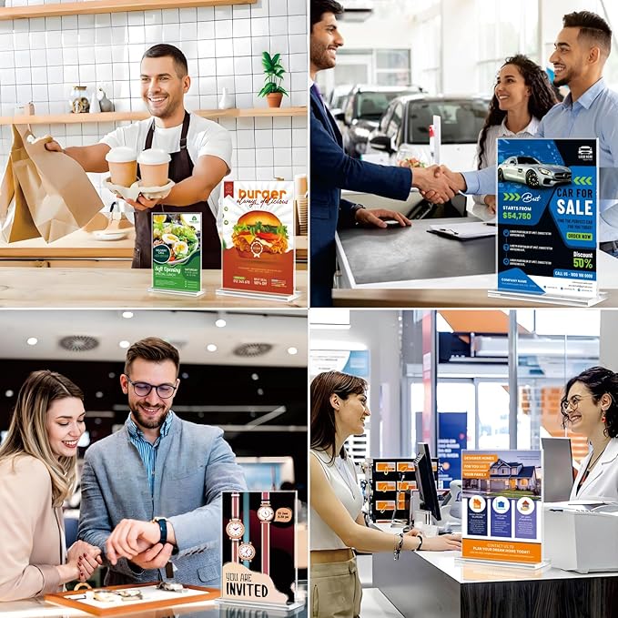 Acrylic Sign Holder 5x7 - 11 Pack Clear Display Stand Vertical Picture Holders for Tables, Double Sided T Shape Flyer Holder Plastic Picture Frame Sign Holder for Store,Restaurants,Hotels,Office