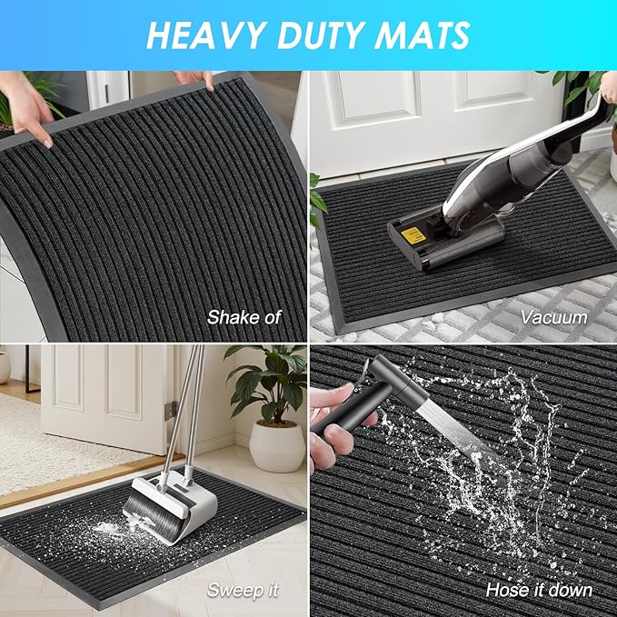 Vicwe Front Door Mat Indoor Outdoor Entrance, 48"x36" Heavy Duty Non-Slip Rubber Doormats, Low Profile,Easy Clean Entryway Floor Mats for Outside, Porch, Patios,Black