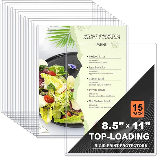 Ndsox 15 Pack 8.5" x 11" Rigid Print Protectors Clear Hard Plastic Sheet Protectors Top Loading for Birth Certificates, Documents, Posters, Photos, Meuns, Heavy Duty No-Hole Plastic Document Sleeves