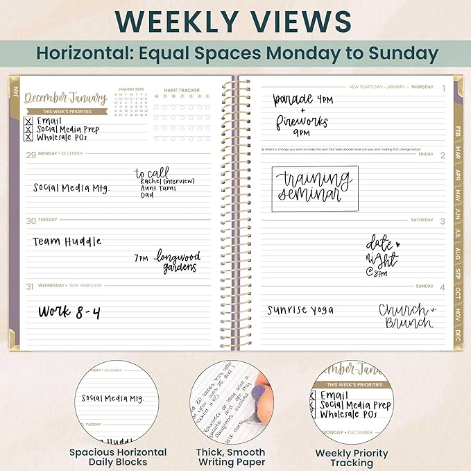 bloom daily planners HARDCOVER 2026 Planner (January to December) - 8.5” x 11” Weekly & Monthly Dated Agenda Organizer Book with Stickers & Tabs - Purple Linen