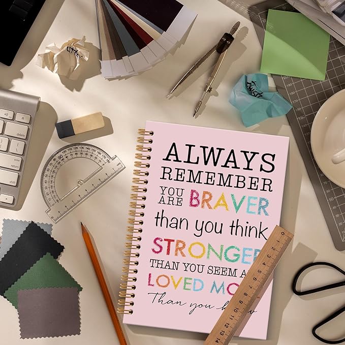 Inspirational Motivational Notebook Journal, Inspirational Gifts Spiral Notebook, You are Brave Motivational Notebooks Gifts for Women, Positive Gifts School Office Supplies, 6x8.2In（Pink）