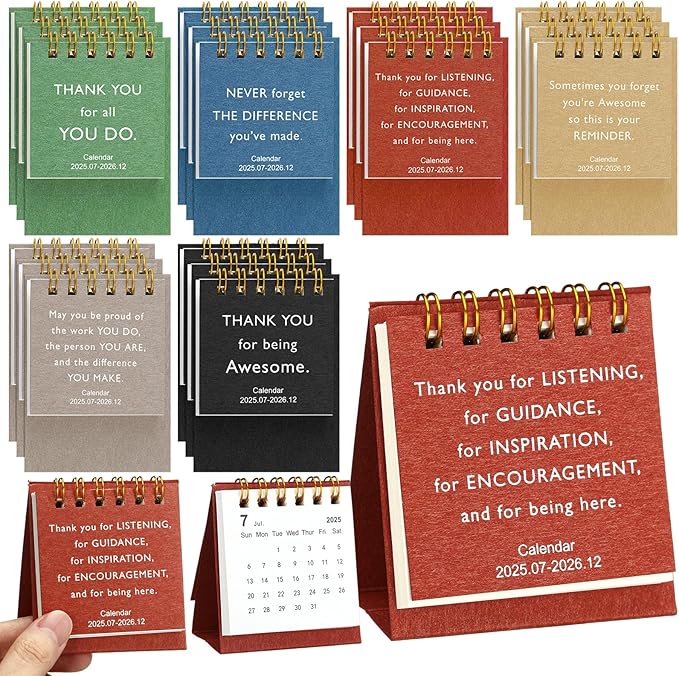24pcs Employee Appreciation Gifts 2025-2026 Mini Desk Calendars Thank You Gifts Small Inspirational Desktop Calendar Bulk for Employee Teacher Staff Volunteer Coworker(Classic)