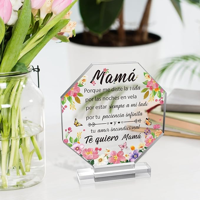 Yopyame Spanish Mom Birthday Gifts - Regalos para Mamá Acrylic Gift for Office Desk Decor Keepsake Paperweights Gifts for Mom in Spanish Christmas Mothers Day Gifts for Mom Spanish from Daughter Son