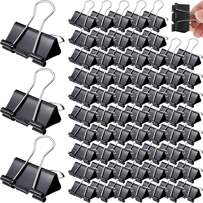 Yexiya 600 Pcs Medium Binder Clips Paper Clips Office Supplies Paper Clamps for Teachers Students School Office Business Paperwork Supplies (Black, 1.25 Inch)