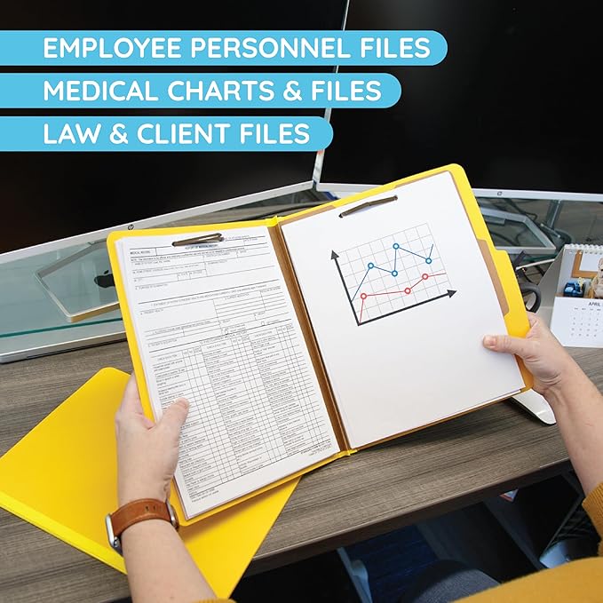 10 Blue Summit Supplies Classification Folders, 1-Divider, Letter Size, Yellow, with 2 Inch Tyvek Expansions, Durable 2 Prong Design for Organizing Standard Medical Files & Office Reports, 10 Pack