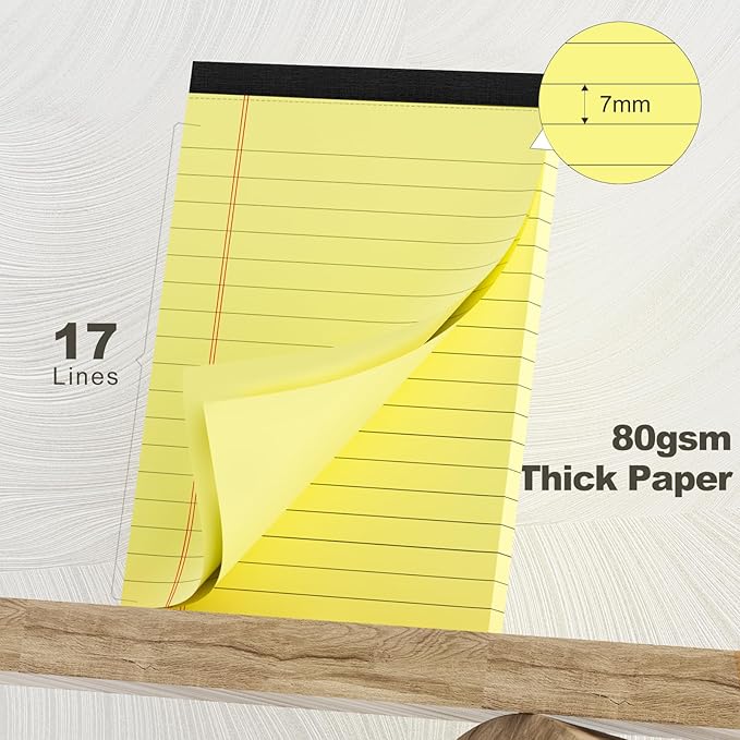 Yellow Legal Pads 4x6 18-Line College Ruled Small Legal Pads 20 Packs of Mini Legal Note Pads Non-Penetrating Paper, Perforated Writing Pad for School, Office, Business