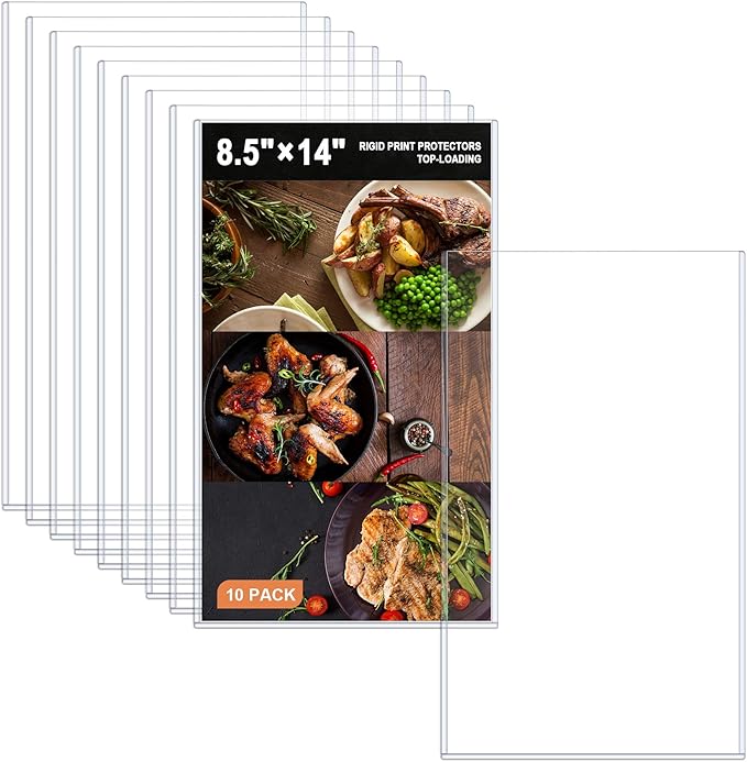 Ndsox 10 Pack 8.5" x 14" Rigid Print Protectors Clear Hard Plastic Sheet Protectors Top-Loading Rigid Menu Covers for Legal Size Paper, Documents, Photo, Posters, Prints, Artworks, Birth Certificates