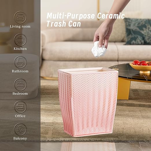 Bathroom Trash Can, Stylish Garbage Container Bin for Living Room,1.32 Gallon/5 Liters Pink Small Trash Can, Waste Basket for Bathroom, Kitchen, Office, Bedroom Room Decor
