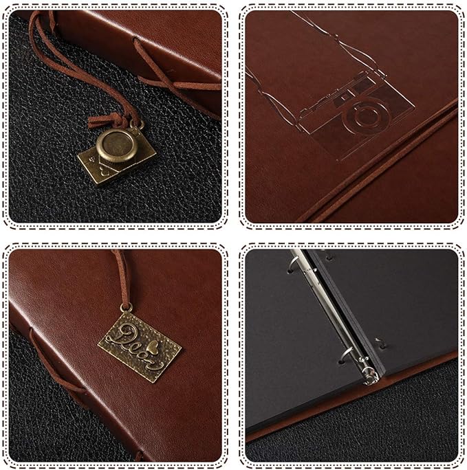 ThxMadam Leather Scrapbook Photo Album Vintage DIY Memory Book Guest Book Photograph Album Present for Valentines Anniversary Mother’s Day Birthday Gift for Photographer Boy Men Father Husband Camera
