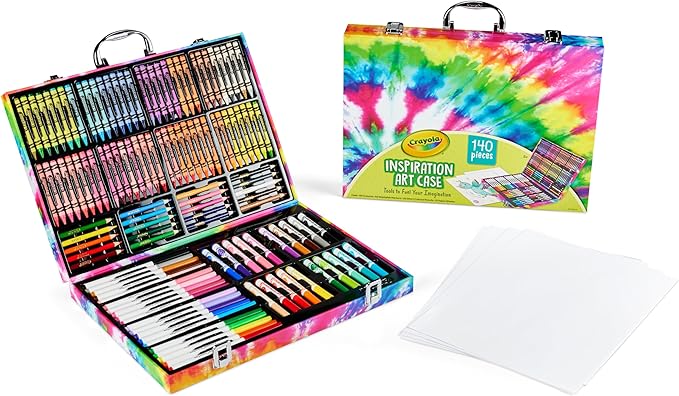 Crayola Inspiration Art Case Coloring Set - Tie-Dye (140ct), Art Supplies Set For Kids, Travel Drawing Kit, Holiday & Christmas Gift for Girls & Boys, Ages 5+ [Amazon Exclusive]