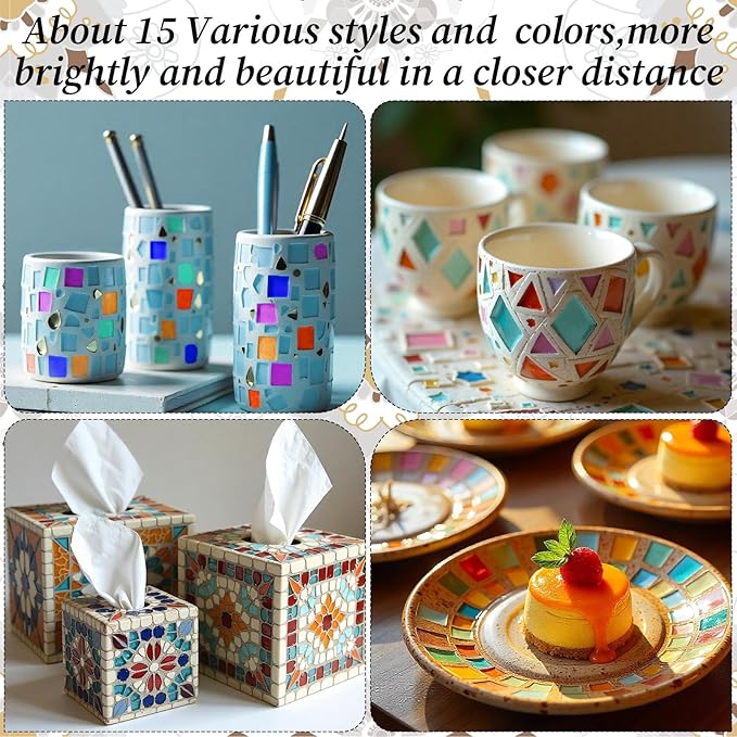 2400 Pcs Colorful Irregular Crystal Mosaic Tiles, 4.4lb Tiny Mosaic Tile DIY Hobbies Children Handmade Crystal Craft for Craft Bathroom Kitchen Home Decoration DIY Art Projects