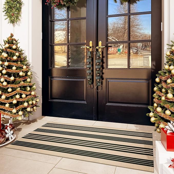 OJIA Christmas Front Door Mat 24"x51", Machine Washable Porch Rug Outdoor Door Mat Striped Entryway Rugs Indoor Outdoor Rugs Cotton Woven Entry Rug for Kitchen/Bathroom/Farmhouse/Home Entrance