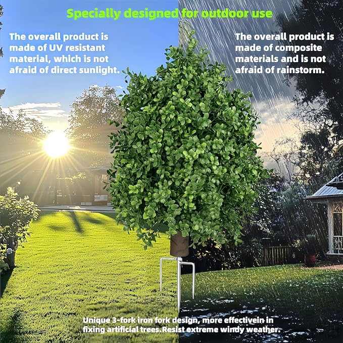 QIANYUN Boxwood Topiary Bush -Artificial Topiary for Outdoors-Evergreen Plants Topiary Ball Tree UV-Resistant 2-Pack for Front Porch Garden Yard Balcony Decor