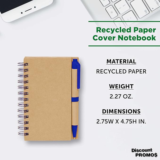 Mini Spiral Notebooks with Black Ink Pens Set of 10, Bulk Pack - Perfect for School, Office, Business, Home - Blue