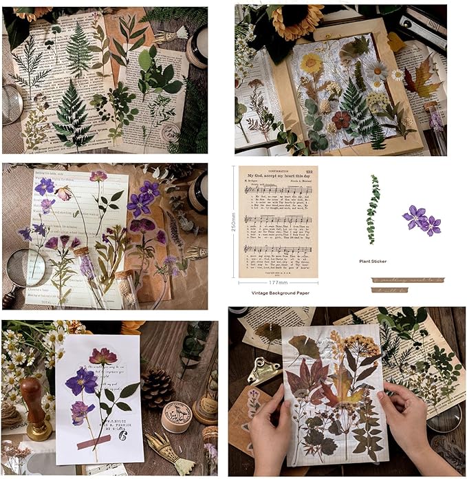 Maxleaf Botanic Series Sticker, 80PCS Large Dried Flowers Waterproof Transparent Stickers, PET Nature Plant Floral Stickers for Journaling Scrapbooking, Clear Flower Decals