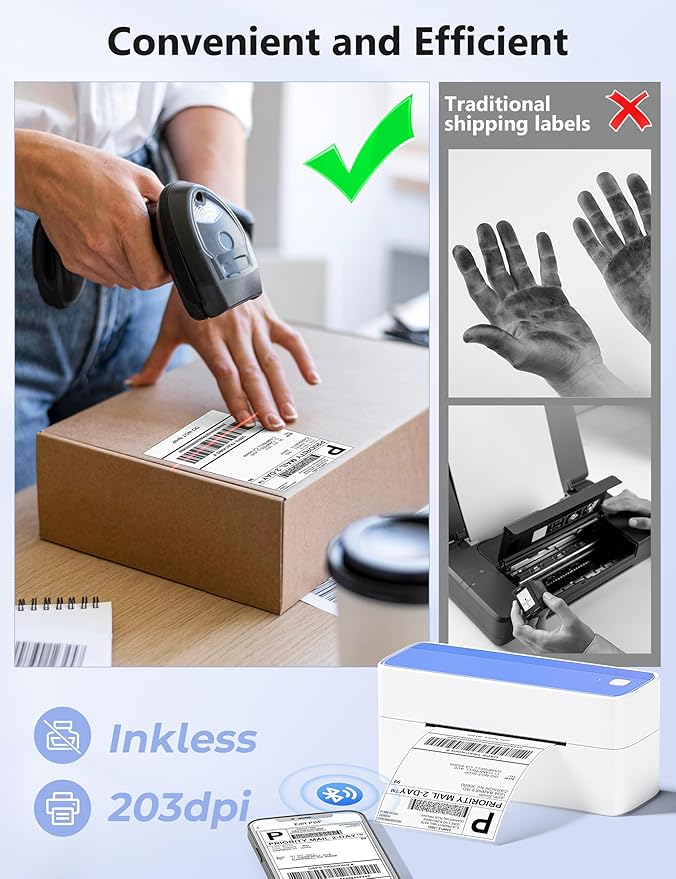 Phomemo Thermal Label Printer, 4X6 Shipping Labels Printer for Small Business, Wireless Label Printers for Package for Phone & Pad & PC, Used for Ebay, UPS, Shopify, TikTok, USPS, FedEx, DHL, Temu