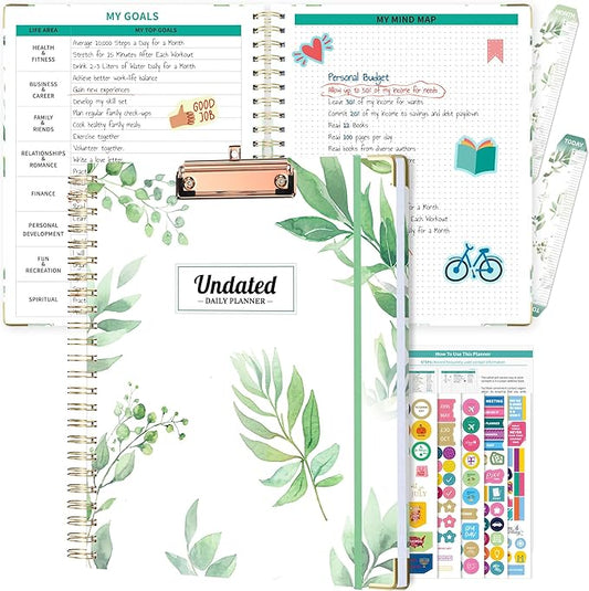 Ospelelf Undated Spiral Bound Planner Daily, Weekly and Monthly Planner 2025-2026, Work Planners 12 Month 8.5 x 11