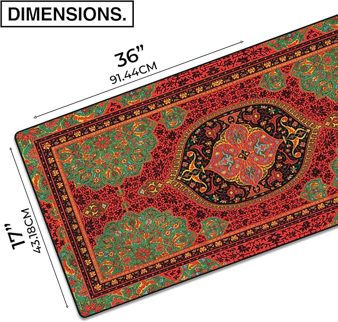 MPCO. Arabic Textiles Large Gaming Desk Pad - 36" x 17" Aeroglyde Fabric Crimson-Lotus Desk Mats - Non-Slip, Washable, Smooth Glide for Precision Gaming & Work