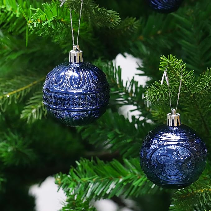 Senjie 36pcs Night Blue Christmas Ornaments Set with 7 Styles Multi-Size Shatterproof Christmas Tree Decorations