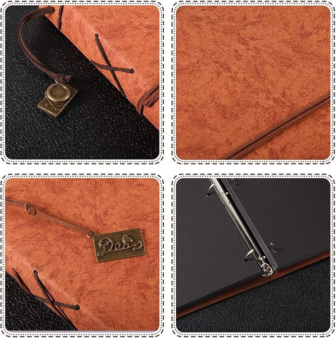 ThxMadam Orange Scrapbook Leather Photo Album Vintage Wedding Guest Book Memory Book with 60 Black Pages Present for Valentines Anniversary Mother’s Day Birthday Gift for Wife Mum Daughter Boyfriend