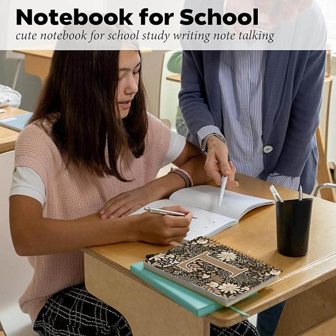 Initial L Personalized Journal Notebook, Boho Floral Journaling Notebooks for Women Girls, Costom Monogrammed Gifts for Women Mom Girls Friends, Letter Spiral Notebook, 5.5x8.3