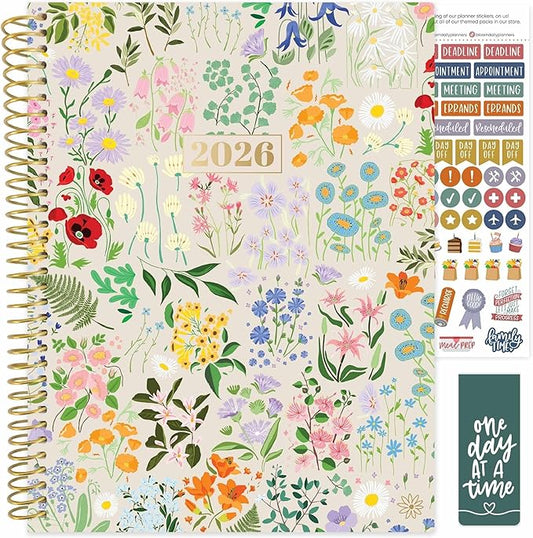 bloom daily planners 2026 Planner (January to December) - 8.5” x 11” Weekly & Monthly Dated Agenda Organizer Book with Stickers & Tabs - Flexible Soft Cover - Garden Party, Beige