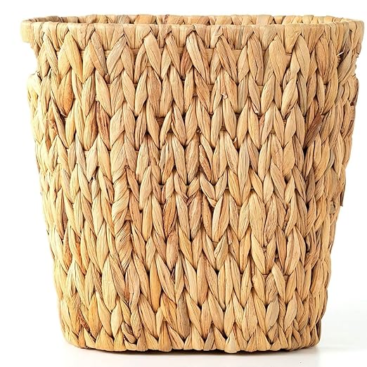 Wicker Trash Can, Bathroom Waste Bin with Built-in Handle Trash Bin, Hand-Woven Water Hyacinth, Wicker Waste Basket, Bedroom, Office, Bathroom Boho Waste Basket, 1 Pack